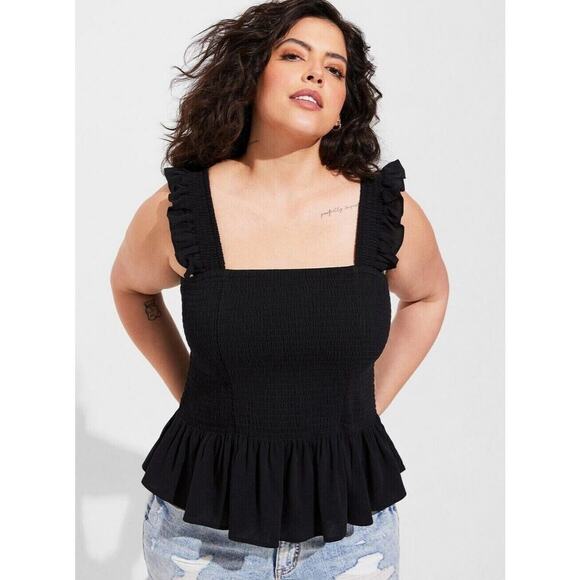 Torrid Black Cinched Ruffle Sleeve Tank Top Size 4 NWT - Picture 1 of 6